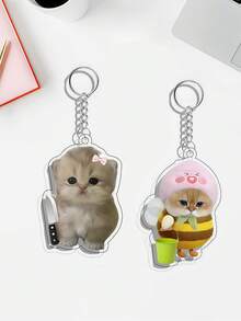 2D Acrylic Cat Keychain, Cute Pet Cat Pendant, Animal Bag Charm, Car Key Ring, Backpack Accessory, Gift For Cat Lovers - Multicolor - View 5