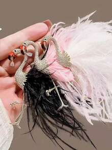 1pc Christmas Valentine's Day Creative Fashion Elegant Exquisite Luxury Personalized Feather Flamingo Brooch Pin Gift High-End Rhinestone, Artificial Feather Brooch Clothing Accessory Jewelry - Gold - View 3