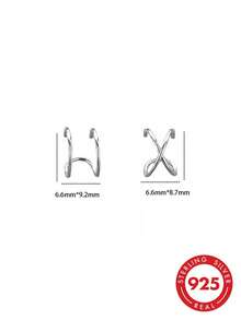 1 Pair S925 Sterling Silver Asymmetric Line Design Ear Cuffs For Women, Minimalist Fashion Cold Style Earrings, Daily Low-Key High-End Cool Elegant Versatile Party Commute Jewelry - Geometry - View 10
