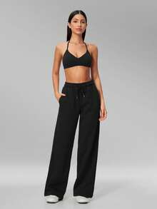 MFVIM Women's Autumn/Winter New Short Bra + Long Sweatpants 2pcs Sports Casual Set - Premium Black - View 6