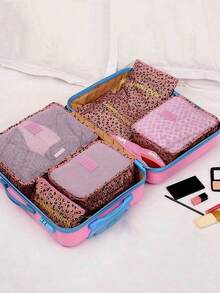Waterproof Luggage Travel Storage Set 6pcs Floral Pattern, Colorful 6pcs Portable Zippered Travel Clothing Organizer, Oxford Cloth Simple Style For College Dorm Suitcase Interior (All Printed Letters Random) - Multicolor - View 3