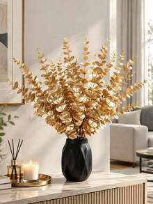 Gold Eucalyptus Artificial Flowers - Realistic Artificial Eucalyptus Leaves Perfect For Christmas, Wedding, Valentine's Day Decor And Home Decor (Pot Not Included) - Gold - View 4