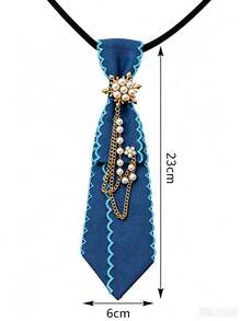 1pc Women's Denim Lace Pearl Accessory Fashion Personalized Office White Collar Neck Tie - Multicolor - View 5