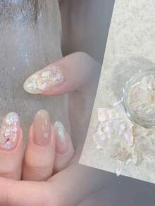 1盒秋季自然虹彩白色貝殼碎片美甲材料，秋冬氛圍主題，柔和極光珍珠光澤，聖誕美甲DIY裝飾，精緻百搭美甲裝飾配件 - 彩色 - 查看 2