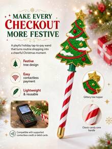 1 buah Tongkat Pembayaran Nirsentuh Pohon Natal, Tempat Kartu Natal Berkilau dengan Pegangan Permen Tongkat, Aksesori Kasir Liburan Kreatif, Hadiah Belanja Natal - Tongkat pembayaran - View 4