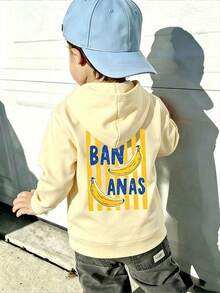 Young Boy Fun Print Sweatshirt, Warm & Comfortable Thermal-Lined Pullover Sweatshirt For Autumn/Winter - Apricot - View 2