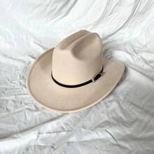 Sombrero de vaquero occidental Vintage para Hombre, vaquera de Jazz para caballero con ala ancha de cuero, Sombrero para Iglesia, Gorras para Hombre KWBE - Beige - Ver 1