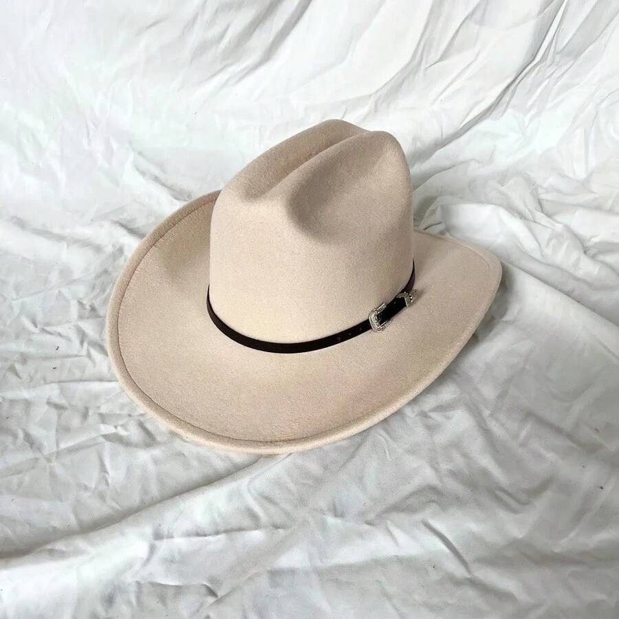 Sombrero de vaquero occidental Vintage para Hombre, vaquera de Jazz para caballero con ala ancha de cuero, Sombrero para Iglesia, Gorras para Hombre KWBE - Beige - Ver 1