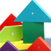 Sách giải đố Tangram bằng gỗ kèm thẻ thử thách, đồ chơi giáo dục trẻ em di động, rèn luyện tư duy logic, phù hợp cho du lịch, ngoài trời và mang theo học tập, đồ chơi thao tác - Trò chơi xếp hình Tangram - Xem 3