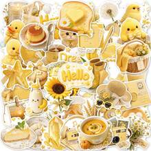 50pcs Cream Yellow Gentle Healing Stickers, Ins Style Cute Pets & Food Planner Decoration Waterproof Stickers - Multicolor - View 2
