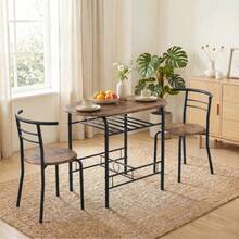 3-Piece Dining Set, Kitchen Table And Chairs For 2 People With Shelf, Living Room, Black Marble Look - Rustic Brown + Engineered Wood - View 10