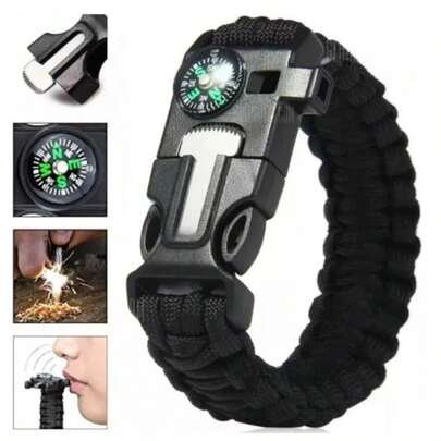 Paracord Bracelete Pederneira Bussola 5 Em 1 (0567)