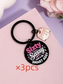 1pc/3pcs 60th Birthday Keychain For Women, Sixty Sassy Black Bag Charm With Pink Cake Pendant, Milestone Keepsake, Birthday And Christmas Gift - Multicolor - View 9