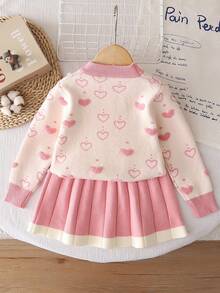Girls' Fashion Autumn/Winter 2 Pieces Set, Cute Deer Knit Sweater Top And Skirt, Children's Clothing - Pink - View 2