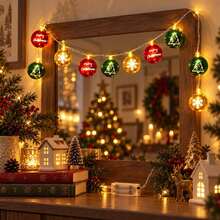 1pc Christmas Ball LED String Lights 10/20 LEDs Merry Christmas Tree Snowflake Ornament Lights Battery Operated Xmas Fairy Lights Suitable For Home Bedroom Mantel Christmas Holiday Party Festive Decor - Warm White - View 7