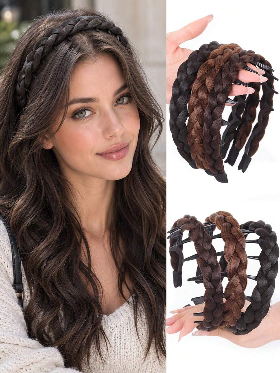 Women's Braided Headband, High-Crowned Headband With Teeth, Non-Slip, Stylish Hair Accessory Suitable For Everyday Wear, Parties, And Dates. - Multicolor - View 1