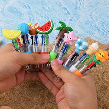 2pcs/Set Beach Series Cute 4-Color Ballpoint Pens, Cartoon Creative Mini Pocket Pens For Elementary Students - Multicolor - View 6