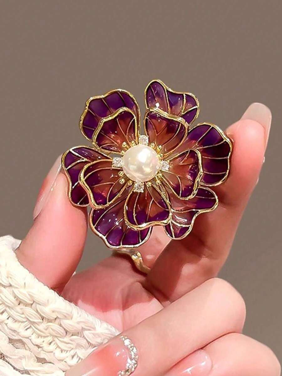 Retro Peony Brooch, Niche Faux Pearl Brooch, High-End Flower Pin Accessory