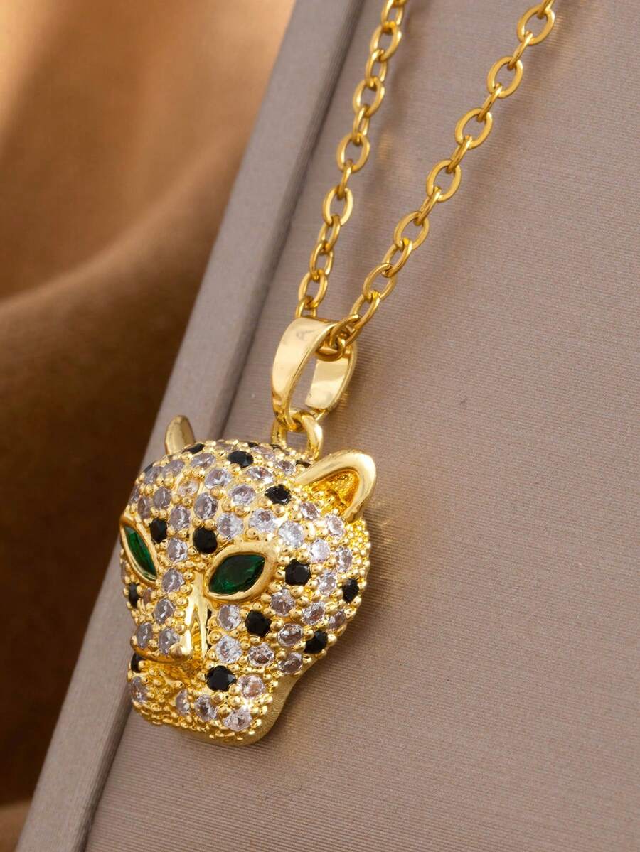 1pc European & American Style Exaggerated American Hip-Hop Punk Fashion Animal Leopard Pendant Necklace - Cheetah Necklace - View 1