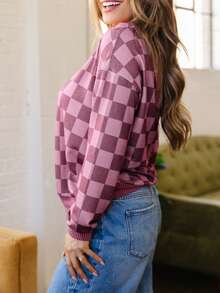 Acelitt Women's Plaid Long Sleeve Drop Shoulder Top, Ribbed Contrast Collar, Regular Fit, Suitable For Spring And Autumn Wear - Multicolor - View 2
