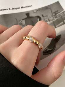 3pcs Gold Rings French Vintage Exquisite Minimalist Bold Design Rhinestone Open Ring Suitable For Women Daily Holiday Commute Wear - 3-piece Ring Set - View 6