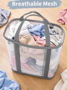 Extra Large Foldable Mesh Laundry Basket With Handle- Robust Laundry Bags, Portable Storage Bag, Garment Bag, Hook, Suitable For Clothing Storage, Home, Travel And Laundry Room, Bedroom And Bathroom, Camping Use. Space-Saving, Rectangular Design | Laundry Basket, Laundry Bin, Back To School, Christmas, Halloween Gift - Multicolor - View 10