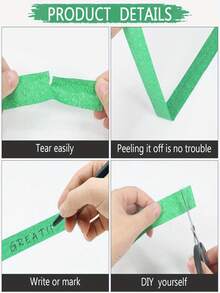 Green Craft Masking Tape, Hand Tear Washi Tape, Easy Write On Decorative Tape For Scrapbooking, School Projects & DIY - Green - View 5