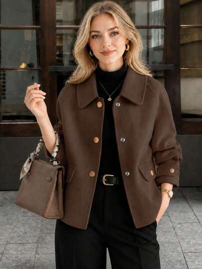 French Fashion Women's Short Thick Winter Coat, Elegant Casual Loose Fit, Vintage Premium Double-Faced Wool Jacket