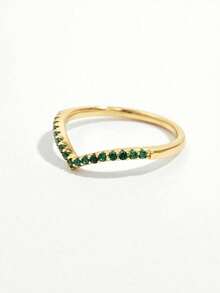 1 buah Cincin Berlian Imitasi Berbentuk V Dangkal, Cocok untuk Pemakaian Sehari-hari Wanita, Aksesori Pesta, Hadiah Perhiasan Elegan Bergaya Vintage - Emas - View 7