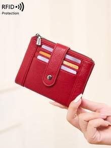 CHARM INFINITE New RFID Anti-Theft Women's Short Wallet, Soft Leather Dual Zipper Clasp Coin Purse, Back Pocket, Multi-Function Multi-Card Slot Travel Small Wallet, Can Hold Credit Cards, Banknotes, Coins, Photos, Phone Cards, Etc., Card Holder Women's Wallet All-In-One Essential For Travel - Multicolor - View 14