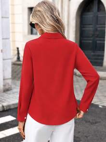 New Arrival Fashion Women's Casual Versatile Beaded Pearl Button Shirt Red - Red - View 2