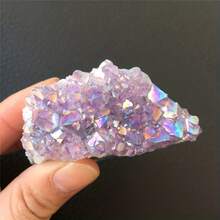 Natural Crystal Aura Amethyst Cluster Titanium Bonded High Decoration Crystal, Natural Angel Aura Rainbow Crystal Stone DIY Home Collection Decorative - Purple - View 7