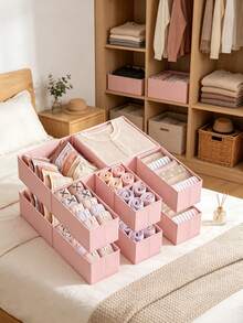 Foldable Fabric Storage Box, Wardrobe Organizer Drawer Divider, Suitable For Clothes, Underwear, Bras, Socks, Space-Saving Home Decor, Dorm Essentials, Pink Storage Bin Container, Household Must-Have - View 6