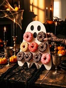 1 Set Halloween Donut Display Stand, White Ghost Donut Display Rack, Wooden Donut Display Stand For Home, Halloween Party Food Display Rack, Trick Or Treat, Scary Party Food Display Rack, Halloween Cute Ghost Cake Tray, Halloween Banquet Dessert Display Stand, DIY Dessert Cake Decoration, Restaurant Food Tray, Kitchen Cooking Storage Rack, Halloween Decoration, Party Gift - White Ghost - View 5