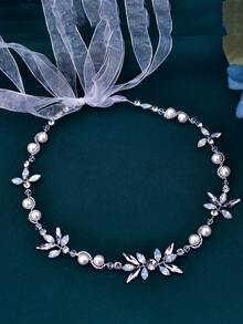 1pc Simple Wedding Belt Accessories Bridal Pearl Rhinestone Wedding Gown Bride Girls Accessories Sashes - Silver - View 7