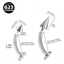 2pcs G23 Titanium Alloy Pointed Lip Stud With Curved Bar Eyebrow Stud Devil Stud Body Piercing Jewelry, Suitable For Men Women Daily Wear - Silver - View 2