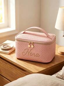 1pc Personalized Embroidered Jewelry Storage Bag, Travel Makeup Bag, Customized Name Cosmetic Box, Large Capacity Toiletry Organizer, Women's Gift, Bridesmaid Gift, Christmas Gift, Valentine's Day Gift - Multicolor - View 7