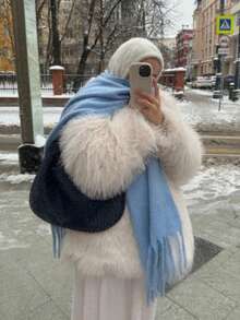 1pc Solid Color Scarf, Warm Neck Accessory For Winter, Thick Knitted Wool Tassel Shawl, Suitable To Pair With Dresses,Beach,Holiday - Blue - View 3