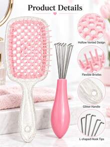 1set/1pc Shiny Handle Detangling Massage Comb, Wide Tooth Comb For Comfortable Styling, Easily Say Goodbye To Tangled Hair, Flexible And Elastic Bristles, No Pulling During Combing, Suitable For Dry And Wet Hair, Ideal For Home Use Or Travel, Rounded Bristles For Comfortable Touch, Gently Massage Scalp While Combing, Flat Surface, Easy To Clean Entangled Hair, Washable To Keep Clean, Lightweight And Portable - Multicolor - View 3