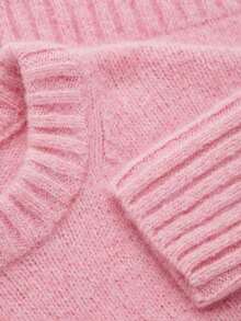 1pc Girls Big Tween Girl Round Neck Chunky Knit Sweater, Loose Lantern Long Sleeve, Ribbed Cuffs, Soft All-Match Versatile Style - Pink - View 5