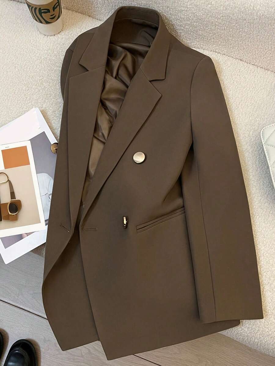 Spring/Summer Women's Solid Color Long Sleeve Double-Breasted Blazer, Notch Lapel | Suitable For Dates, Parties, Outings And Holiday Celebrations
