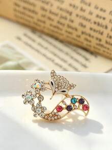 1pc Personalized Fashion Fox Shaped Brooch With Sparkling Rhinestones - Multicolor - View 3