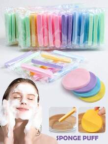12/24/50/100pcs Travel Portable Compressed Facial Sponges, Disposable Face Cleansing Sponge Pads, Thickened Multi-Functional Cleansing & Makeup Removal Cotton Pads, Individually Wrapped - Multicolor - View 2