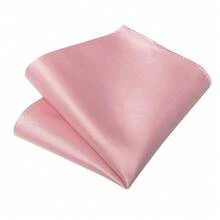Men's Formal Tie 4-Piece Set, Light Pink Solid Color Pocket Square, Cufflinks, Silver Tie Clip, Banquet Accessories - Pink - View 5
