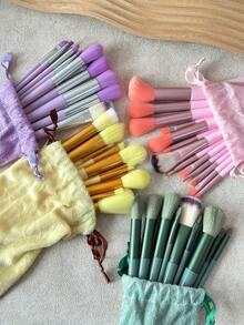 13pcs Soft Bristle Makeup Brush Set With Portable Drawstring Storage Bag, Multi-Color Options, Full Set Of Powder, Blush, Eyeshadow Makeup Tools, Suitable For Beginners - Multicolor - View 3
