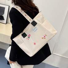 1pc Large-Capacity Embroidered Canvas Tote Bag For Women, Versatile Handbag For Commuting And Travel - Rectangle - View 10