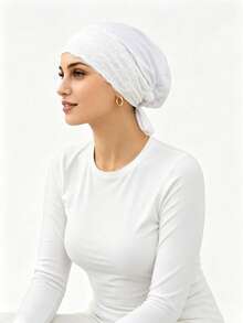 1pc Women's Lace Trim Adjustable Tie Inner Cap, Soft Modal Elastic Headscarf Inner Cap, Breathable Sleep Cap Chemotherapy Head Wrap, Multiple Colors Available - Multicolor - View 4