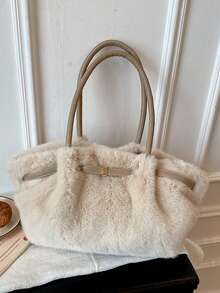 Soft Fuzzy Plush Tote Bag, Winter Retro Shoulder Bag, Large Capacity Handbag With Handles Suitable For Office Shopping Daily Used Commuting - Multicolor - View 14