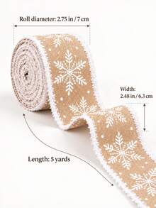 1 Gulungan Pita Linen Berumbai Motif Kepingan Salju dengan Busur, Lebar 2,5 Inci, Warna Alami, Panjang Total 5,5 Yard, Cocok untuk Karangan Bunga Natal, Dekorasi Busur Pohon Natal, Hadiah Buatan Tangan DIY - lenan - View 3