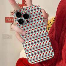 A Blue Diamond Grid Full Red Heart Transparent Phone Case With A Fresh Checkerboard Pattern Heart-Shaped Design Suitable Compatible With Apple 17 Promax/11/12/13/14 Plus/15/16 Pro - Multicolor - View 2